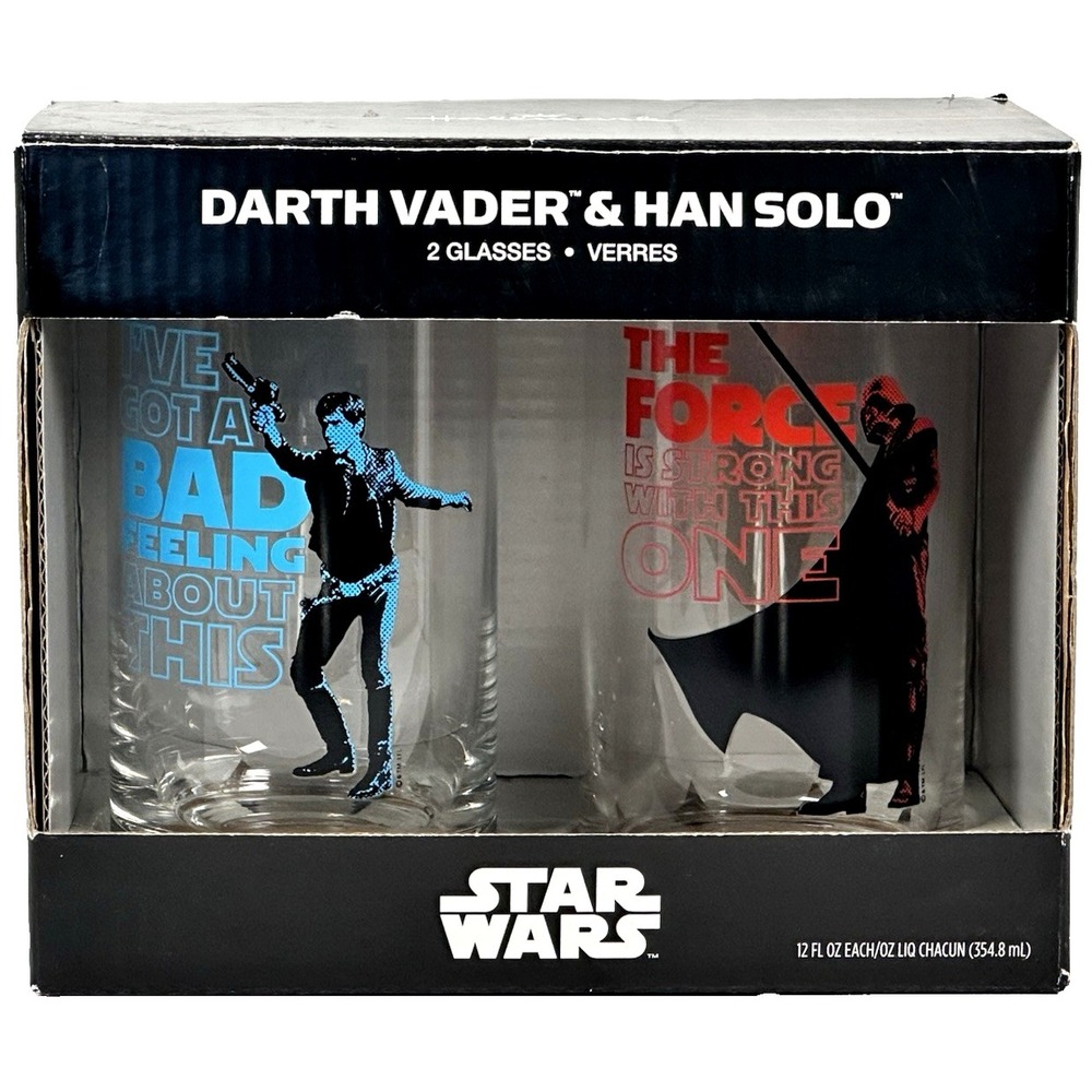 Star Wars Darth Vader Han Solo Glass Set 12 oz Hallmark Disney 2piece Set NIB
